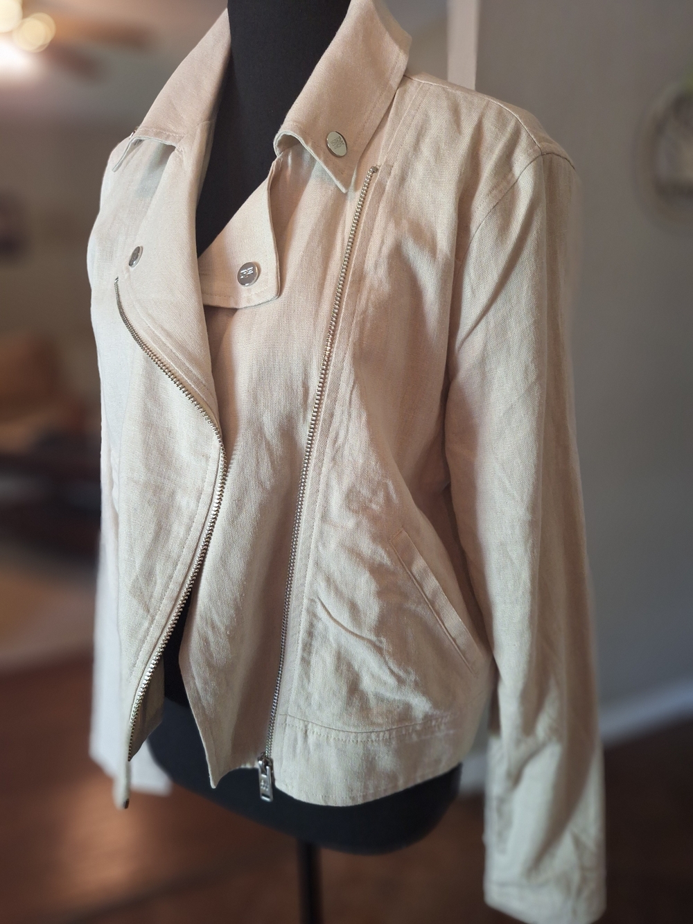 NWT DKNY Linen Women's Cream Moto Jacket Sz S